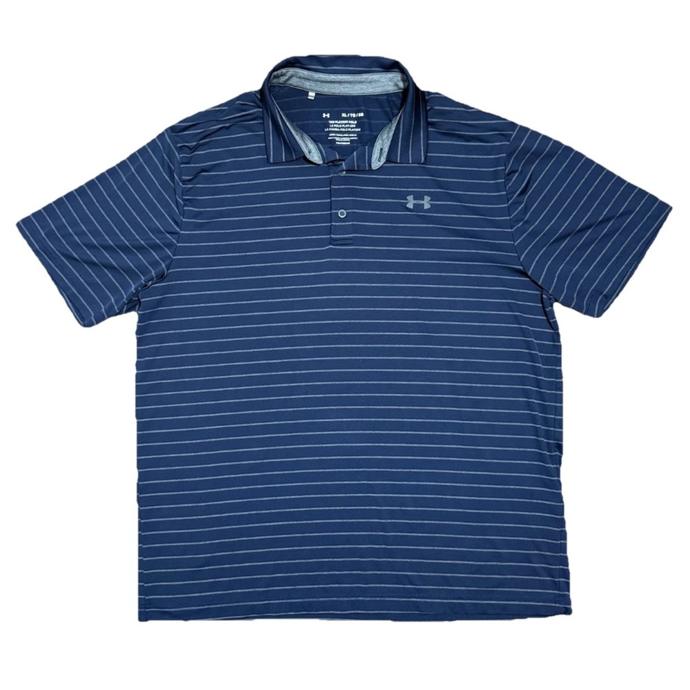 Under Armour Playoff Polo Shirt Mens XL Blue Striped Performance Golf Athletic